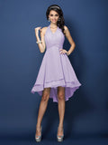 A-Line/Princess Halter Pleats Sleeveless Short Chiffon Bridesmaid Dresses Prom Homecoming Dress