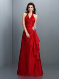 Vestido de noche de fiesta largo de tafetán sin mangas con cuello halter y cuentas de corte A/princesa