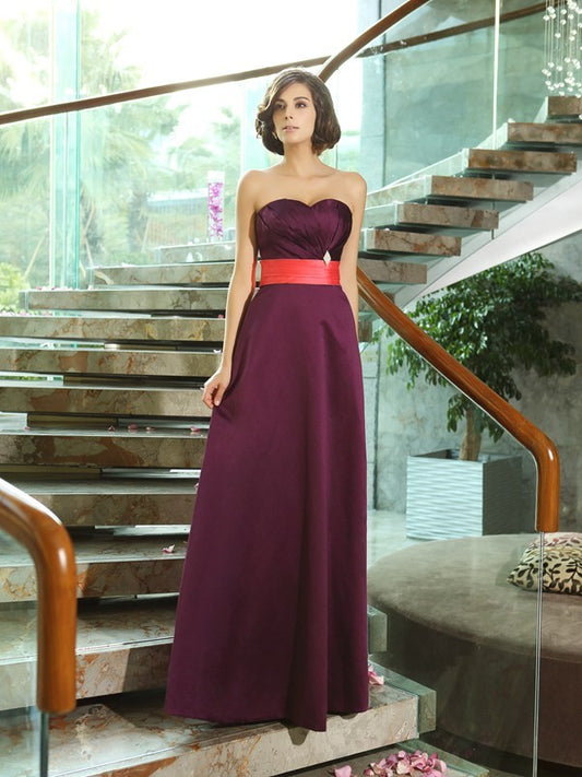 A-Line/Princess Sweetheart Sleeveless Long Satin Bridesmaid Dresses Formal Evening Dress