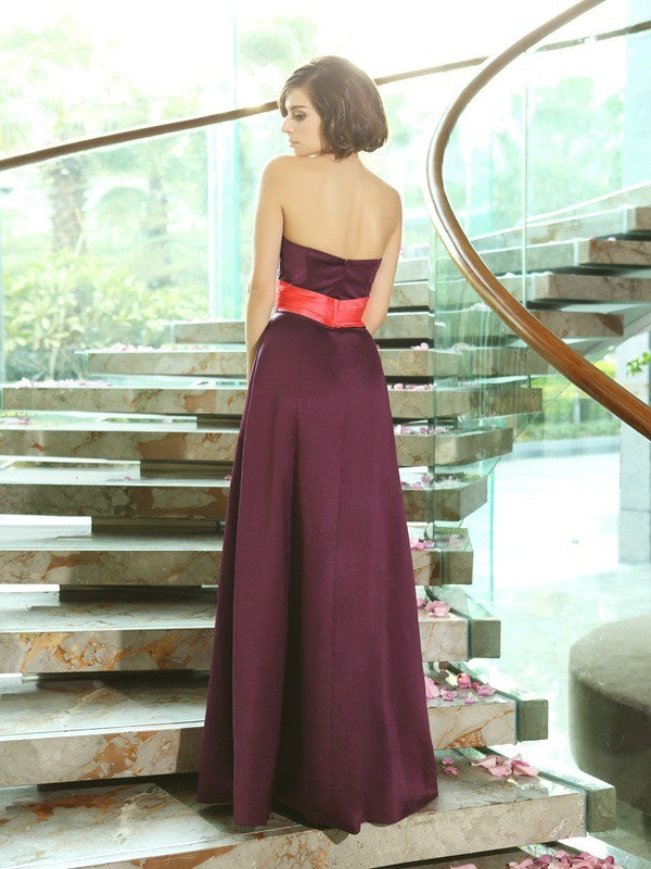A-Line/Princess Sweetheart Sleeveless Long Satin Bridesmaid Dresses Formal Evening Dress