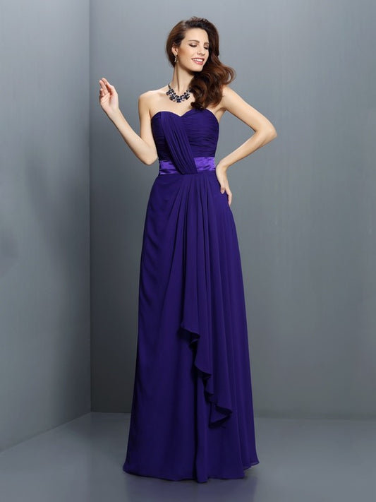 A-Line/Princess Sweetheart Pleats Sleeveless Long Chiffon Bridesmaid Dresses Evening Prom Dress