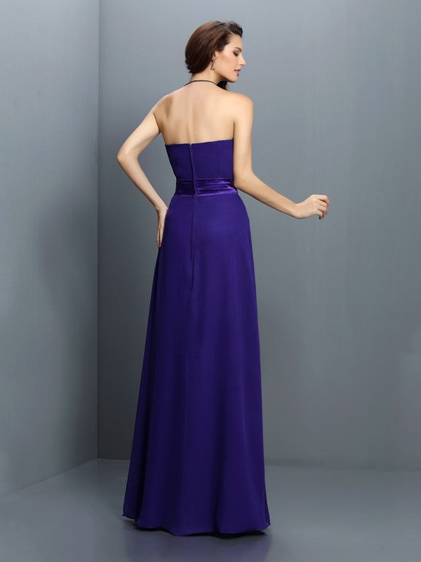 A-Line/Princess Sweetheart Pleats Sleeveless Long Chiffon Bridesmaid Dresses Evening Prom Dress
