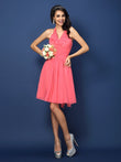 A-Linie/Princess-Linie Neckholder Falten Schleife Ärmellos Kurz Chiffon Brautjungfernkleider Homecoming Cocktailkleid