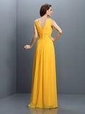 A-Line/Princess V-neck Pleats Sleeveless Long Chiffon Bridesmaid Dresses Evening Prom Dress