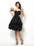 Vestido de dama de honor corto de tafetán, sin mangas, corte A/princesa, escote corazón, lazo y regreso a casa