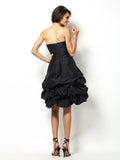 Vestido de dama de honor corto de tafetán, sin mangas, corte A/princesa, escote corazón, lazo y regreso a casa