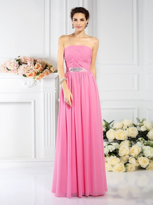Vestido de dama de honor largo de gasa sin mangas, corte A/princesa, sin tirantes, plisado, para noche y fiesta