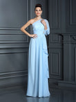 Etui-Linie One-Shoulder-Träger 3/4 Ärmel Lang Chiffon Brautjungfernkleider Abendkleid