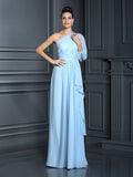 Etui-Linie One-Shoulder-Träger 3/4 Ärmel Lang Chiffon Brautjungfernkleider Abendkleid