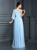 Etui-Linie One-Shoulder-Träger 3/4 Ärmel Lang Chiffon Brautjungfernkleider Abendkleid