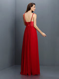 A-Line/Princess V-neck Hand-Made Flower Sleeveless Long Chiffon Bridesmaid Dresses Evening Prom Dress