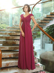 A-Line/Princess V-neck Sleeveless Long Chiffon Bridesmaid Dresses Evening Prom Dress