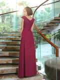 A-Line/Princess V-neck Sleeveless Long Chiffon Bridesmaid Dresses Evening Prom Dress