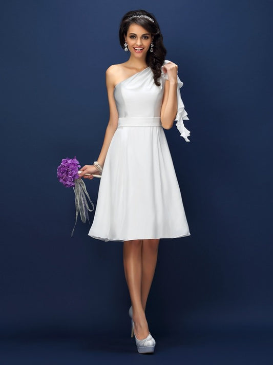 A-Linie/Princess-Linie One-Shoulder-Träger Ärmellos Kurz Chiffon Brautjungfernkleider Homecoming Ballkleid