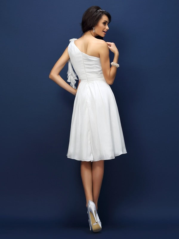 A-Linie/Princess-Linie One-Shoulder-Träger Ärmellos Kurz Chiffon Brautjungfernkleider Homecoming Ballkleid