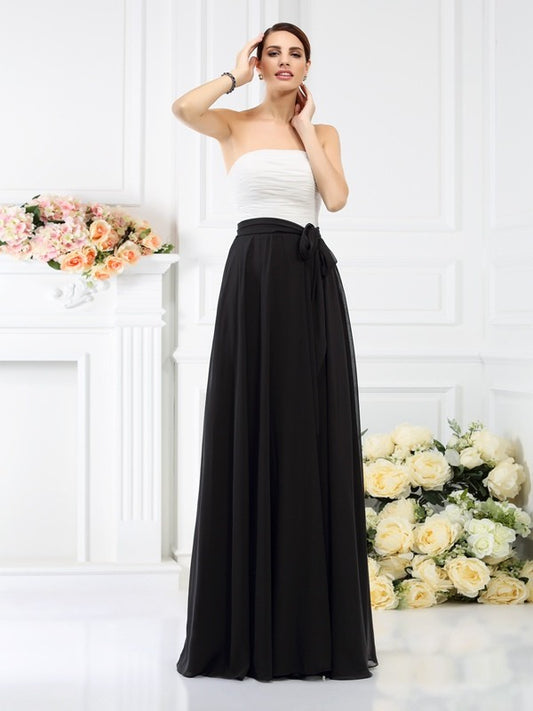 A-Line/Princess Strapless Sash/Ribbon/Belt Sleeveless Long Chiffon Bridesmaid Dresses Formal Evening Dress