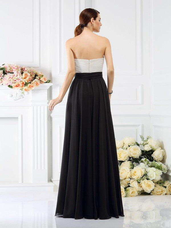 A-Line/Princess Strapless Sash/Ribbon/Belt Sleeveless Long Chiffon Bridesmaid Dresses Formal Evening Dress