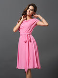 A-Linie/Princess-Linie U-Ausschnitt Schärpe/Band/Gürtel Kurze Ärmel Kurz Chiffon Brautjungfernkleider Homecoming-Kleid