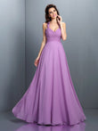 A-Line/Princess Halter Pleats Sleeveless Long Chiffon Bridesmaid Dresses Prom Evening Dress