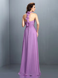 A-Line/Princess Halter Pleats Sleeveless Long Chiffon Bridesmaid Dresses Prom Evening Dress