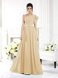 A-Line/Princess One-Shoulder Ruffles Sleeveless Long Chiffon Bridesmaid Dresses Evening Dress
