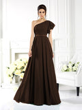 A-Line/Princess One-Shoulder Ruffles Sleeveless Long Chiffon Bridesmaid Dresses Evening Dress