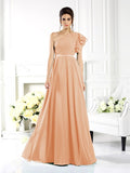 A-Line/Princess One-Shoulder Ruffles Sleeveless Long Chiffon Bridesmaid Dresses Evening Dress
