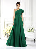 A-Line/Princess One-Shoulder Ruffles Sleeveless Long Chiffon Bridesmaid Dresses Evening Dress