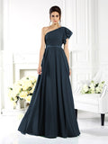 A-Line/Princess One-Shoulder Ruffles Sleeveless Long Chiffon Bridesmaid Dresses Evening Dress