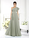 A-Line/Princess One-Shoulder Ruffles Sleeveless Long Chiffon Bridesmaid Dresses Evening Dress