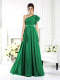 A-Line/Princess One-Shoulder Ruffles Sleeveless Long Chiffon Bridesmaid Dresses Evening Dress