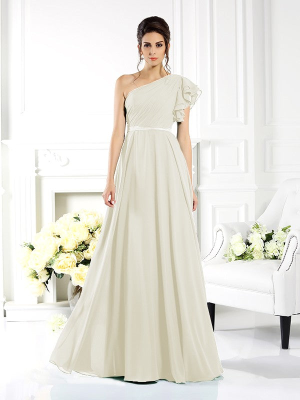 A-Line/Princess One-Shoulder Ruffles Sleeveless Long Chiffon Bridesmaid Dresses Evening Dress