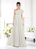 A-Line/Princess One-Shoulder Ruffles Sleeveless Long Chiffon Bridesmaid Dresses Evening Dress