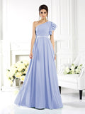 A-Line/Princess One-Shoulder Ruffles Sleeveless Long Chiffon Bridesmaid Dresses Evening Dress
