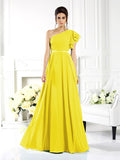 A-Line/Princess One-Shoulder Ruffles Sleeveless Long Chiffon Bridesmaid Dresses Evening Dress