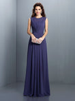 A-Line/Princess High Neck Pleats Sleeveless Long Chiffon Bridesmaid Dresses Evening Dress