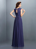 A-Line/Princess High Neck Pleats Sleeveless Long Chiffon Bridesmaid Dresses Evening Dress