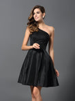 A-Line/Princess One-Shoulder Sleeveless Short Taffeta Bridesmaid Dresses Homecoming Prom Dress