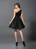 A-Line/Princess One-Shoulder Sleeveless Short Taffeta Bridesmaid Dresses Homecoming Prom Dress