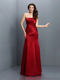 Sheath/Column Strapless Pleats Sleeveless Long Satin Bridesmaid Dresses Formal Evening Dress