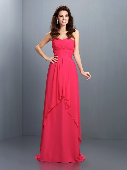 A-Line/Princess Sweetheart Pleats Sleeveless Long Chiffon Bridesmaid Dresses Evening Prom Dress