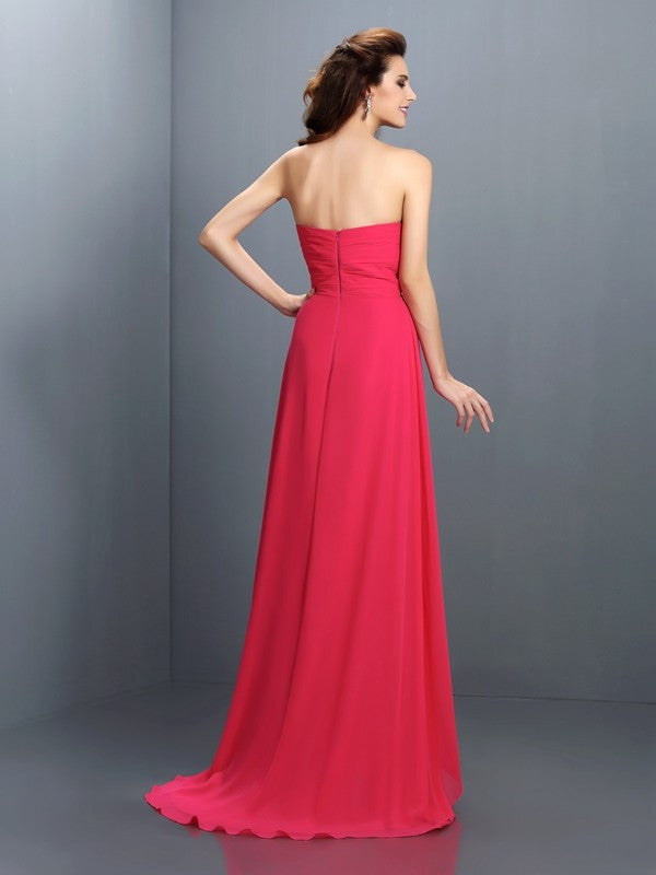 A-Line/Princess Sweetheart Pleats Sleeveless Long Chiffon Bridesmaid Dresses Evening Prom Dress