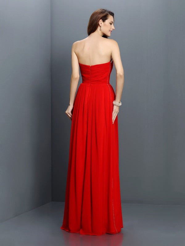 A-Line/Princess Sweetheart Beading Sleeveless Long Chiffon Bridesmaid Dresses Evening Prom Dress