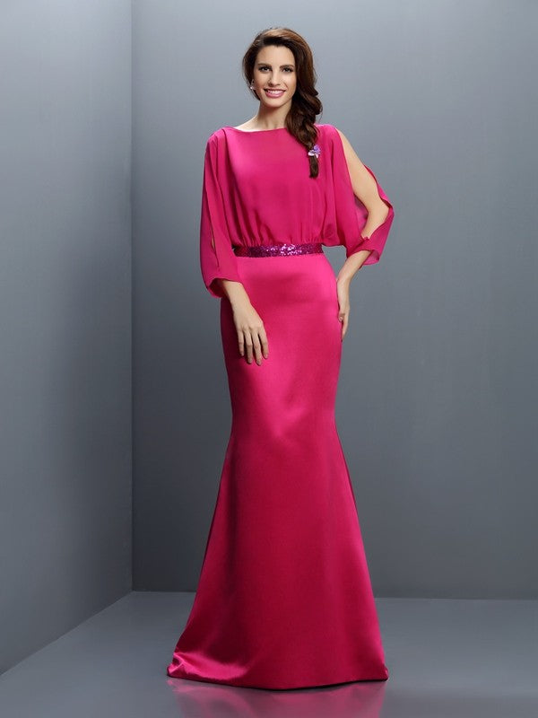 Trumpet/Mermaid Bateau Sash/Ribbon/Belt Long Sleeves Long Chiffon Bridesmaid Dresses Evening Formal Dress