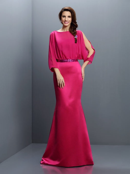 Trumpet/Mermaid Bateau Sash/Ribbon/Belt Long Sleeves Long Chiffon Bridesmaid Dresses Evening Formal Dress