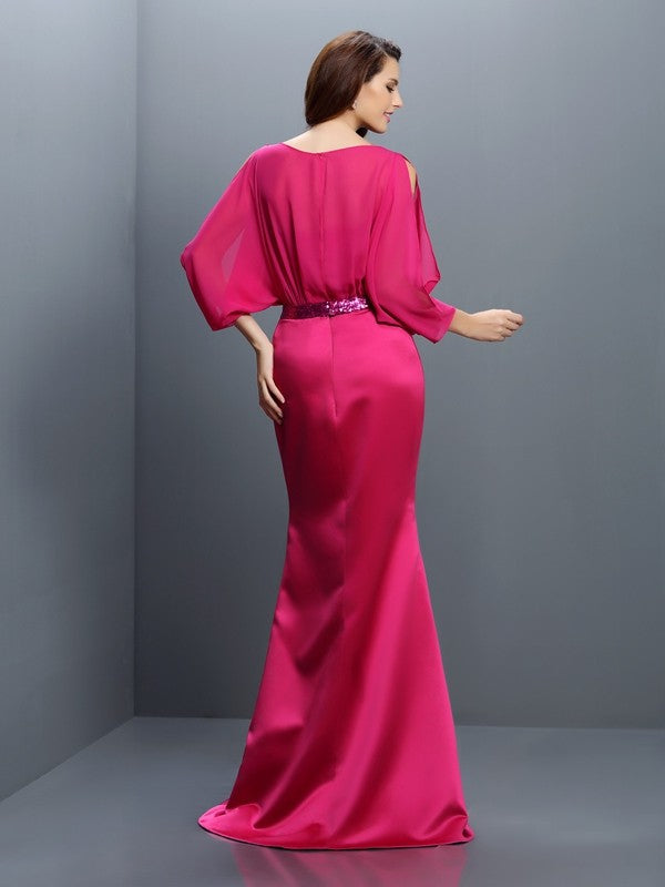 Trumpet/Mermaid Bateau Sash/Ribbon/Belt Long Sleeves Long Chiffon Bridesmaid Dresses Evening Formal Dress