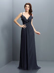 A-Line/Princess Spaghetti Straps Pleats Sleeveless Long Chiffon Bridesmaid Dresses Evening Prom Dress