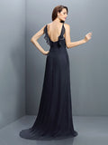 A-Line/Princess Spaghetti Straps Pleats Sleeveless Long Chiffon Bridesmaid Dresses Evening Prom Dress