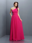 A-Linie/Princess-Linie One-Shoulder-Träger Falten Ärmellos Lang Chiffon Brautjungfernkleider Abendkleid