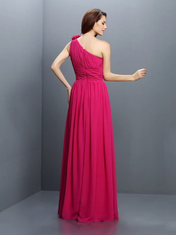 A-Linie/Princess-Linie One-Shoulder-Träger Falten Ärmellos Lang Chiffon Brautjungfernkleider Abendkleid